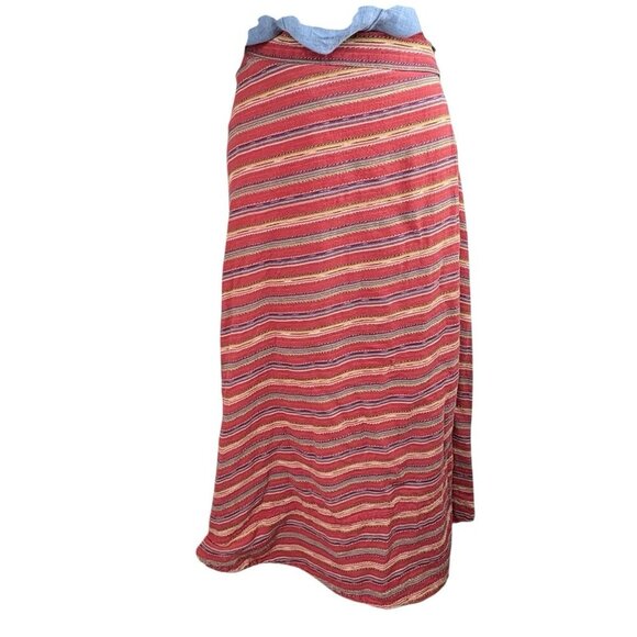 Guatemalan Woven Striped Red Wrap Midi Skirt Waist Tie Women’s M Multicolor BOHO - Picture 1 of 10